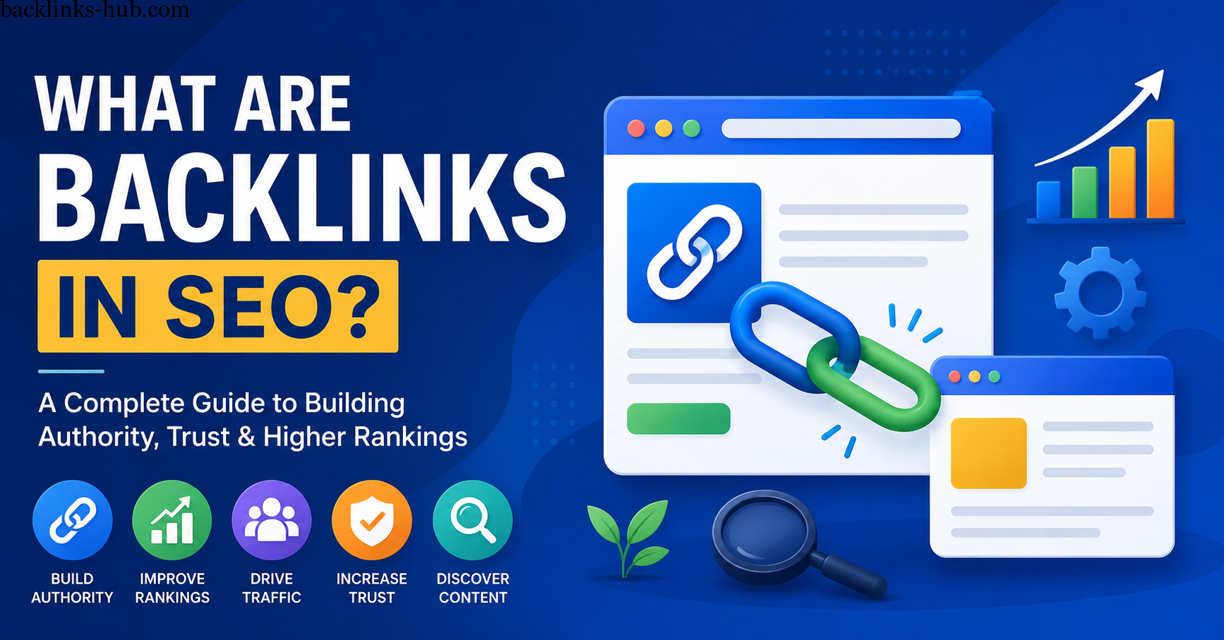 Diagram showing backlinks in SEO where one website links to another, improving search rankings and authority