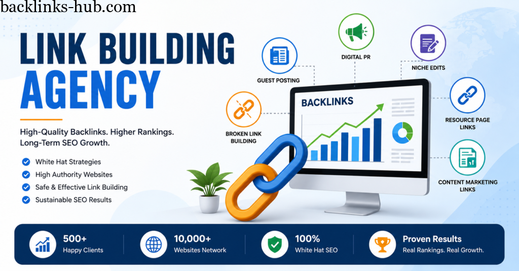 Backlinks Hub SEO agency offering link building services including guest posting, digital PR, and niche edits for improved search rankings